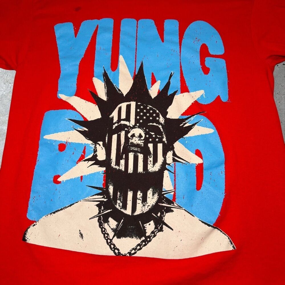 Yung Blood Red Punk Skull Mohawk Graphic T‑Shirt Life On Mars Tour 2022 L - Picture 5 of 8